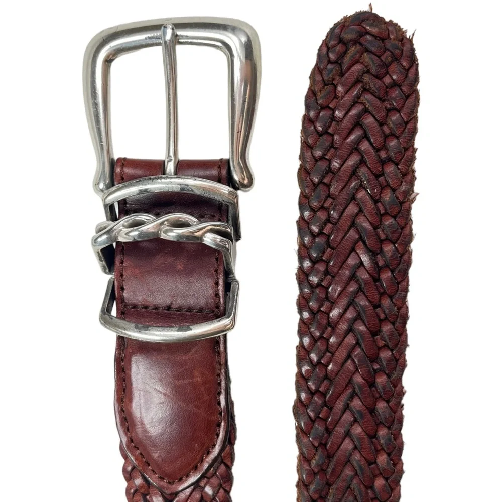 Brighton | Medium | Vintage Brown Weaved Leather Belt with Silver‎ Belt Buckle